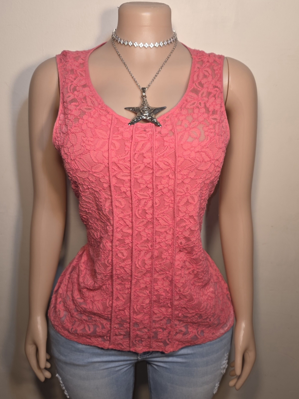 Alfani Coral Pink Lace Sleeveless Tank